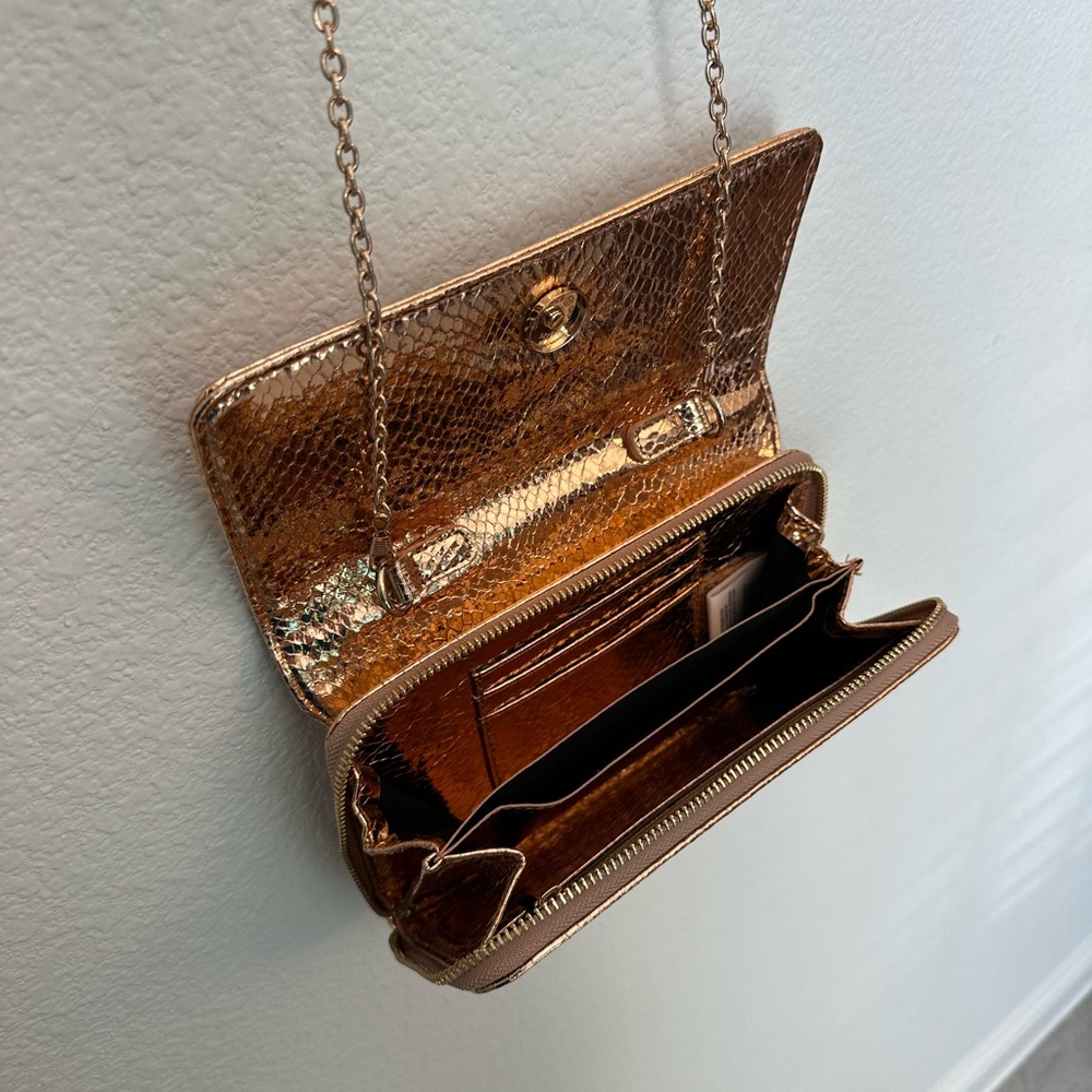 ☀️ ANTHROPOLOGY Rose Gold Metallic Chain Clutch Crossbody NWOT - Picture 6 of 14